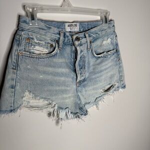 Agolde Women's Frayed Jean Shorts - Light Blue